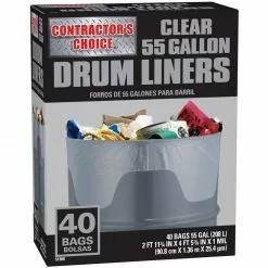 Contractor's Choice Trash Bags Contractor 40-Pack 55-Gallon Clear Outdoor Plastic Construction Trash Bag