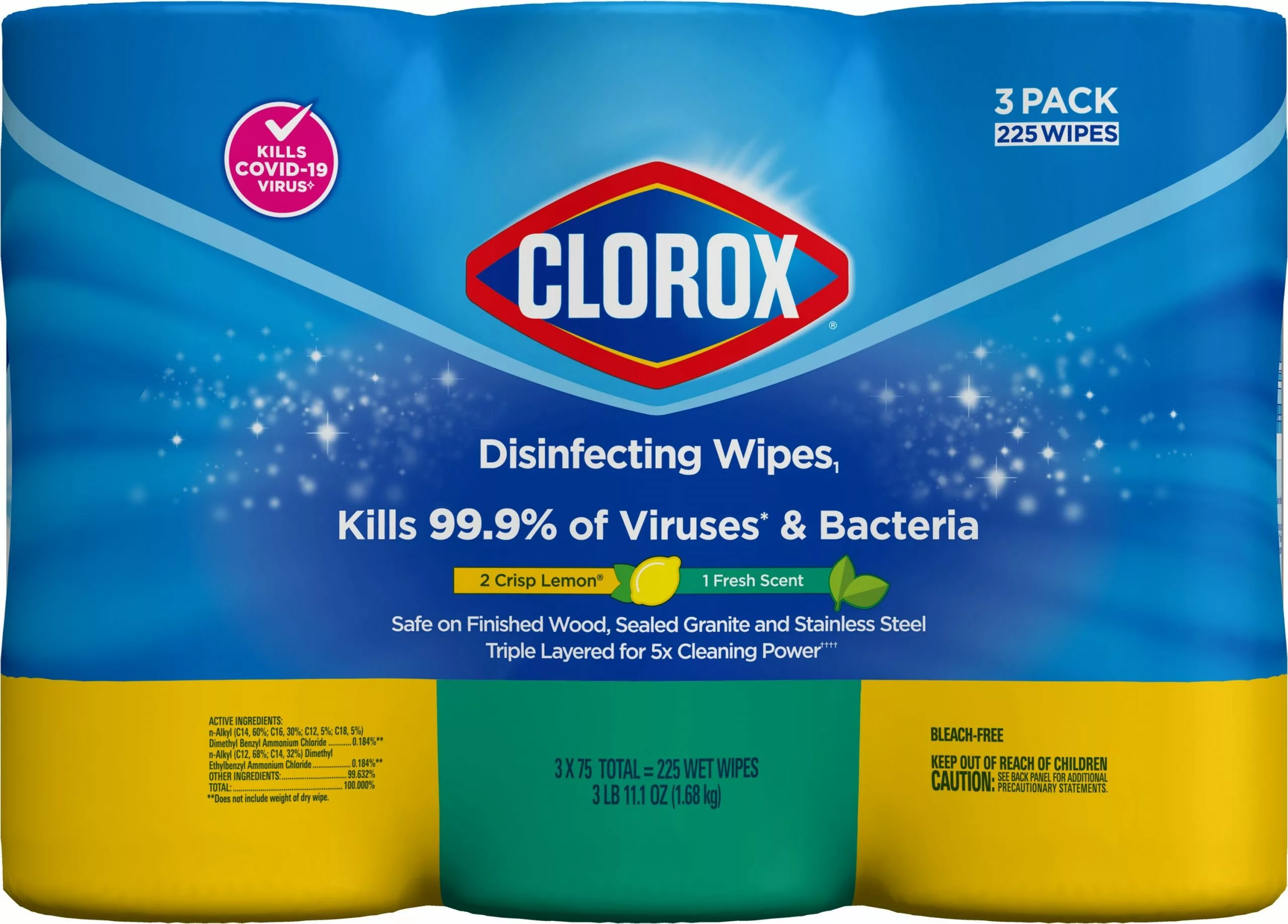 Clorox All-Purpose Cleaners 3-Pack 225-Count Crisp Lemon and Fresh Scent Disinfectant Wipes All-Purpose Cleaner 3 Clorox All-Purpose Cleaners 3-Pack 225-Count Crisp Lemon and Fresh Scent Disinfectant Wipes All-Purpose Cleaner