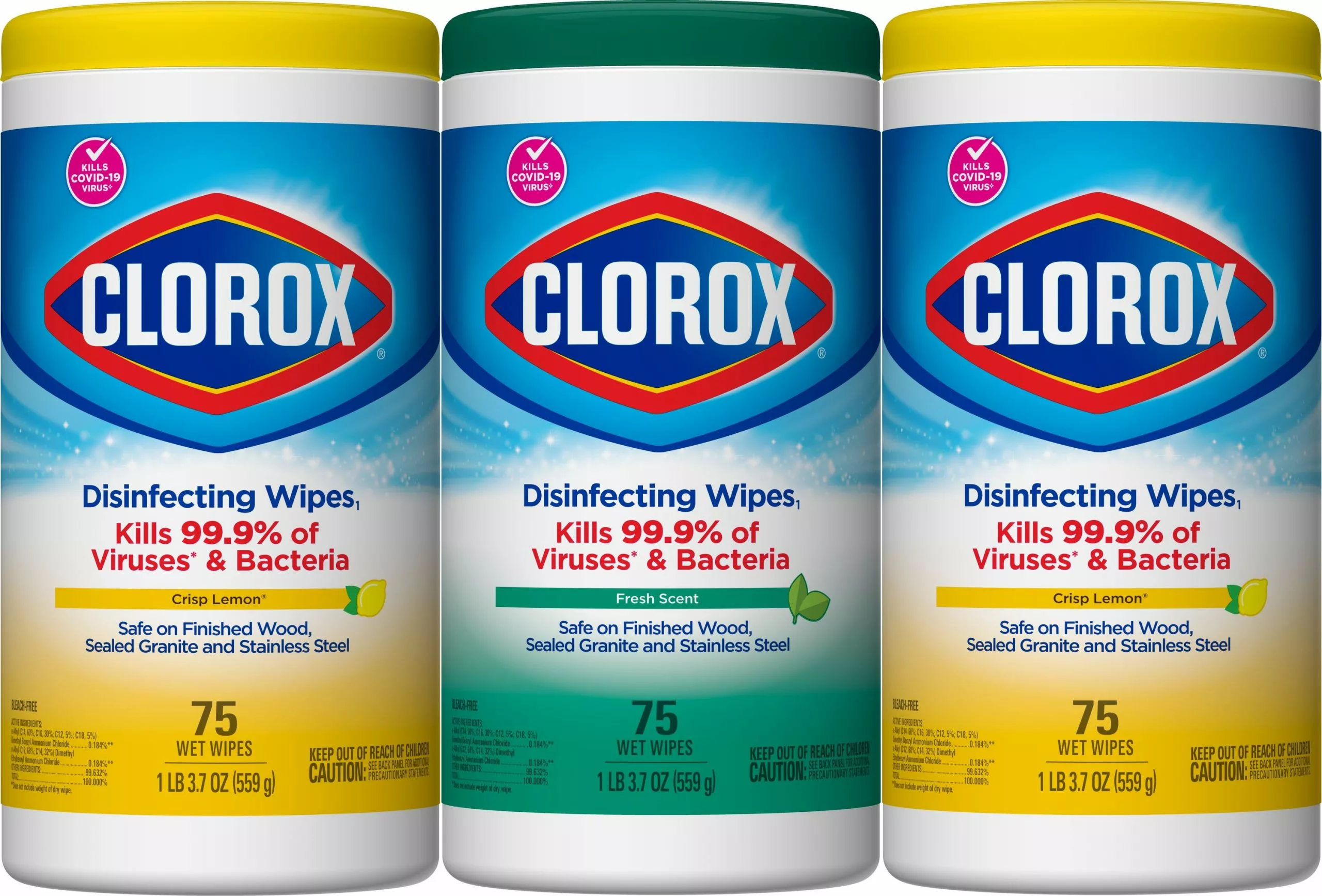 Clorox All-Purpose Cleaners 3-Pack 225-Count Crisp Lemon and Fresh Scent Disinfectant Wipes All-Purpose Cleaner 4 Clorox All-Purpose Cleaners 3-Pack 225-Count Crisp Lemon and Fresh Scent Disinfectant Wipes All-Purpose Cleaner - Image 2