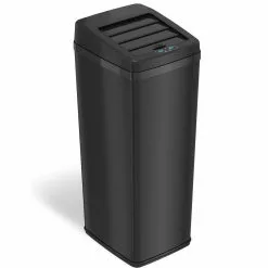 iTouchless Trash Cans 14-Gallon Black Stainless Metal Touchless Trash Can with Lid