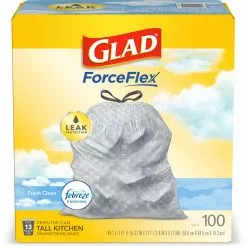 Glad Trash Bags 100-Pack 13-Gallon Fresh Clean Gray Plastic Kitchen Trash Bag