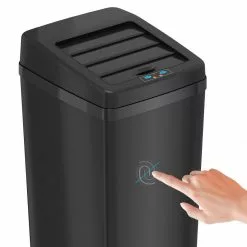 iTouchless Trash Cans 14-Gallon Black Stainless Metal Touchless Trash Can with Lid -Cleaning Supplies Shop 11032553