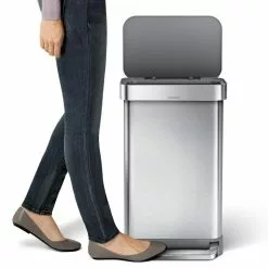 simplehuman Trash Cans 12-Gallon Brushed Stainless Steel Touchless Trash Can with Lid -Cleaning Supplies Shop 40469449