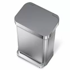 simplehuman Trash Cans 12-Gallon Brushed Stainless Steel Touchless Trash Can with Lid -Cleaning Supplies Shop 40469452