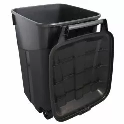 Project Source Trash Cans 45-Gallon Black Plastic Wheeled Trash Can with Lid -Cleaning Supplies Shop 42131140