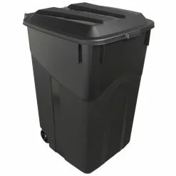Project Source Trash Cans 45-Gallon Black Plastic Wheeled Trash Can with Lid