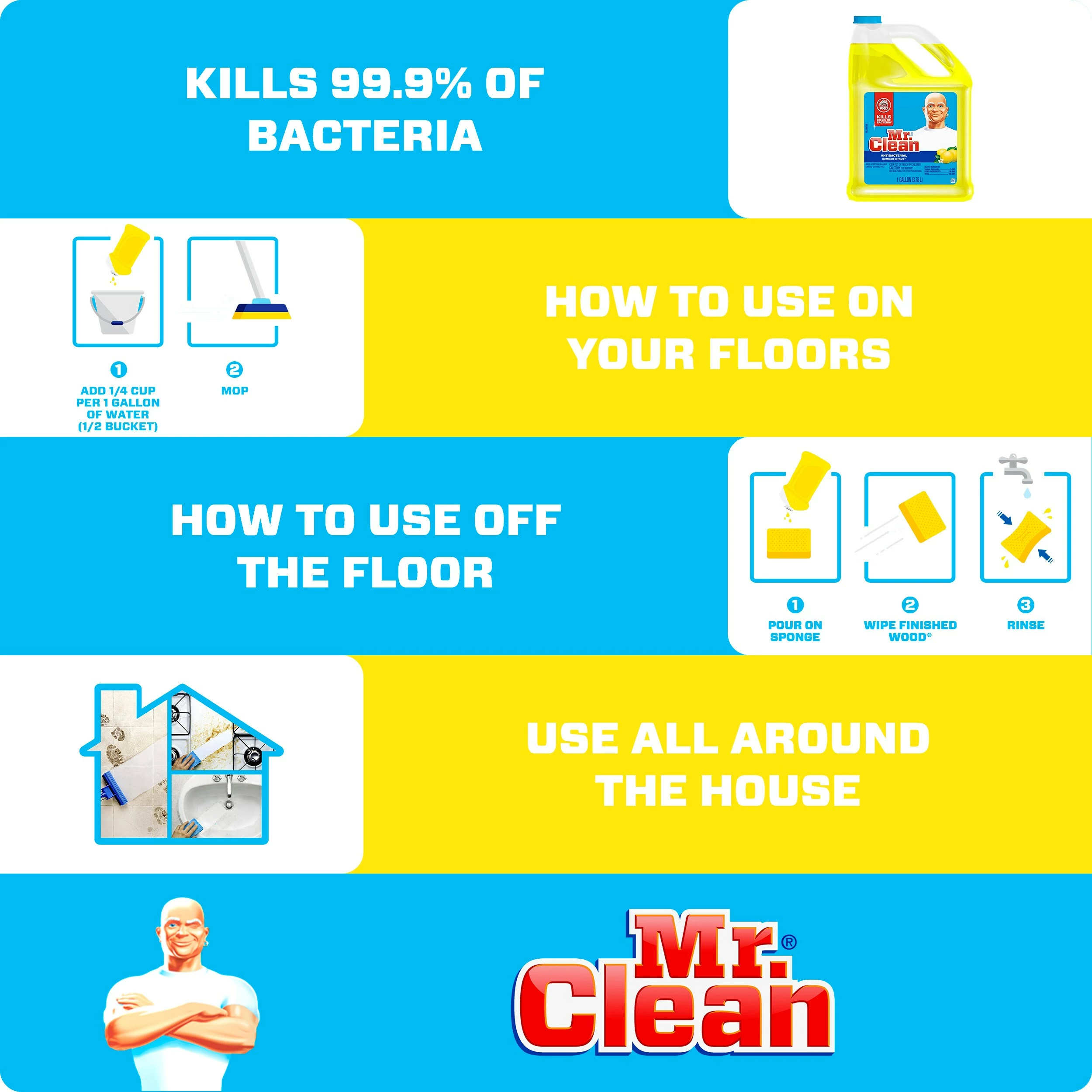 Mr. Clean All-Purpose Cleaners Antibacterial multi-surface 128-fl oz Summer Citrus Disinfectant Liquid All-Purpose Cleaner 9 Mr. Clean All-Purpose Cleaners Antibacterial multi-surface 128-fl oz Summer Citrus Disinfectant Liquid All-Purpose Cleaner - Image 8