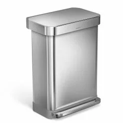 simplehuman Trash Cans simplehuman 55 Liter Rectangular Hands-Free Kitchen Step Trash Can with Soft-Close Lid, Brushed Stainless Steel -Cleaning Supplies Shop 43583669