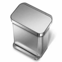 simplehuman Trash Cans simplehuman 55 Liter Rectangular Hands-Free Kitchen Step Trash Can with Soft-Close Lid, Brushed Stainless Steel -Cleaning Supplies Shop 43583677
