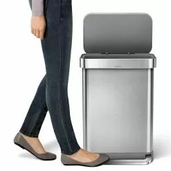 simplehuman Trash Cans simplehuman 55 Liter Rectangular Hands-Free Kitchen Step Trash Can with Soft-Close Lid, Brushed Stainless Steel -Cleaning Supplies Shop 43583685