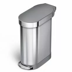 simplehuman Trash Cans simplehuman 45 Liter/12 Gallon Slim Kitchen Step Can, Brushed Stainless Steel with Plastic Lid