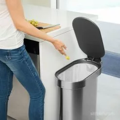simplehuman Trash Cans simplehuman 45 Liter/12 Gallon Slim Kitchen Step Can, Brushed Stainless Steel with Plastic Lid -Cleaning Supplies Shop 43630886