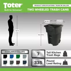 Toter Trash Cans 96-Gallon Greenstone Plastic Wheeled Trash Can with Lid 15 Toter Trash Cans 96-Gallon Greenstone Plastic Wheeled Trash Can with Lid -Cleaning Supplies Shop 44145988