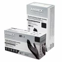 AMMEX Cleaning Gloves AMMEX Black Nitrile Gloves, Box of 100, 4 mil, Size Large, Latex Free, Powder Free, Textured, Disposable, Non-Sterile (1)
